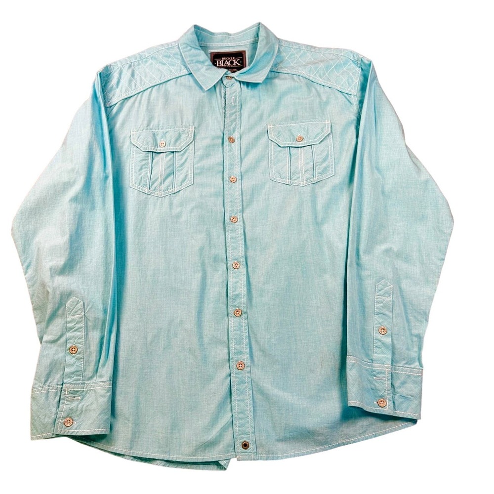 Buckle Black No 48 Athletic Fit Mens XXL Cosmic Aqua Blue Western Shirt
